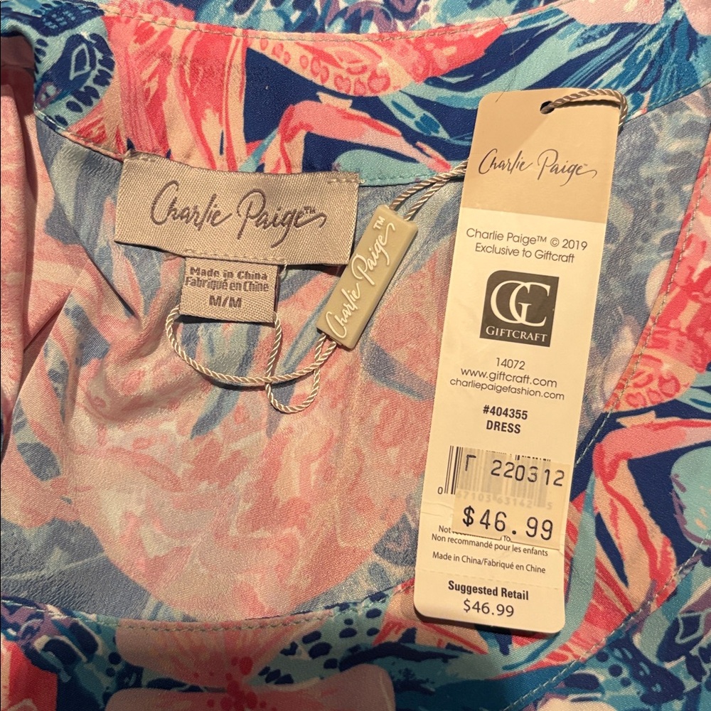 CHARLIE PAIGE NWT Floral Tank Swing Mini Dress in Blues/Pinks Size Medium — NWT - Picture 6 of 7